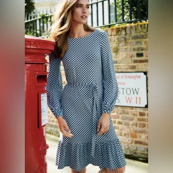 Boden | Dresses | Boden Holly Belted Jersey Wrap Dress Blue Pattern Ruffle  Office Hem New Size L | Poshmark